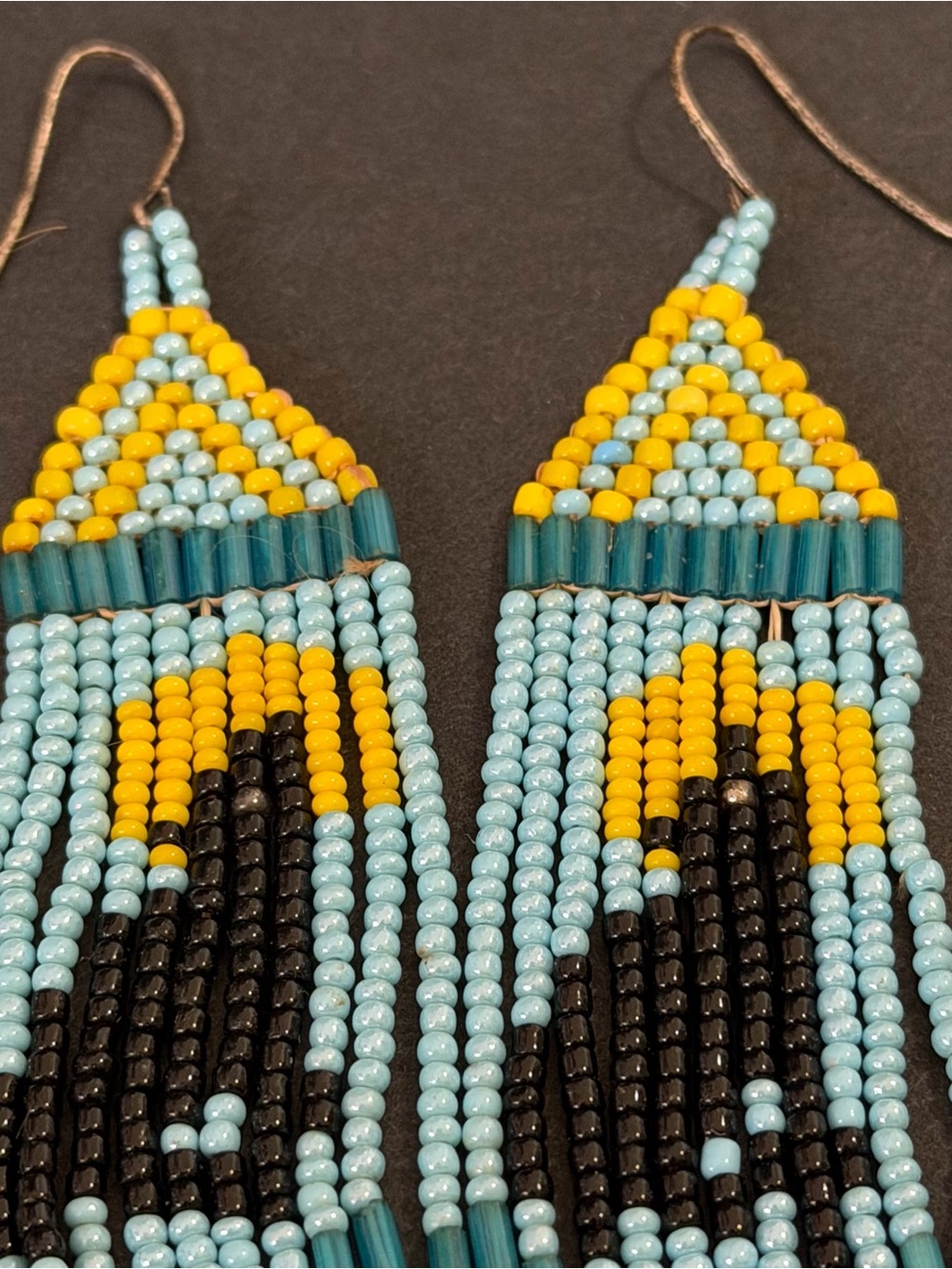 Handmade Seed Bead Fringe Earrings Beaded Wolf Howl Moon Native Lunar Mystical - Picture 4 of 5